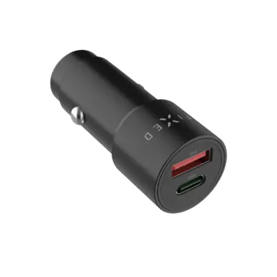 Autonabíjačka FIXED s USB-C a USB-A výstupom, podpora PD 3.0, 63W, čierna