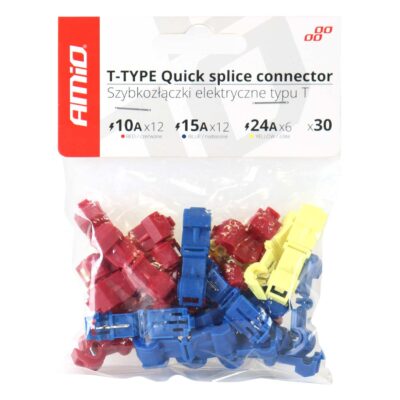 Rýchlospojky elektrické konektory typu T, mix 30 ks Amio